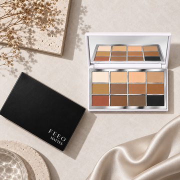 FEEO MATTES 12-shade eyeshadow palette with mirror and black outer box