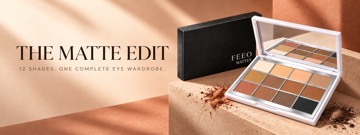 FEEO MATTES 12-shade eyeshadow palette campaign