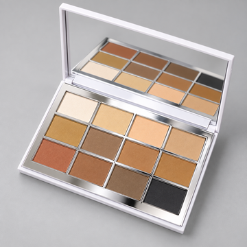 Angled view of the open FEEO MATTES 12-shade palette